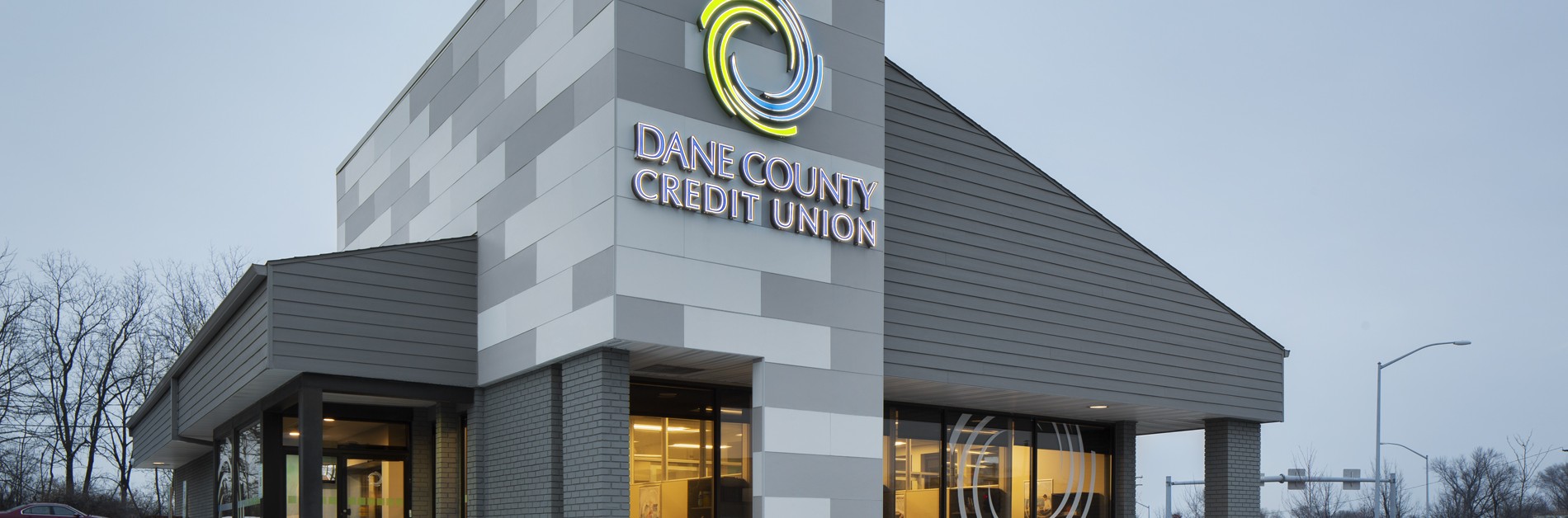 exterior of credit union in winter